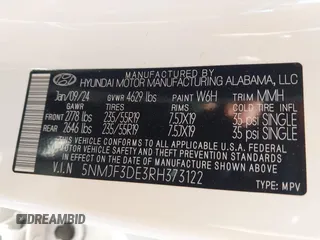 2024 Hyundai Tucson SEL with VIN 5NMJF3DE3RH373122, listed as a IAAI auction lot 41837945 with 11,521 mi miles and . Bid and sale history available at carsss.com. Image 9.