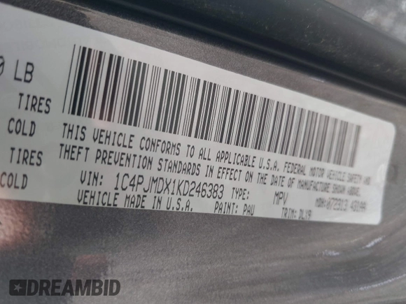 2019 Jeep Cherokee Limited with VIN 1C4PJMDX1KD246383, listed as a IAAI auction lot 41964483 with 75,480 mi miles and . Bid and sale history available at DreamBid. Image 9.
