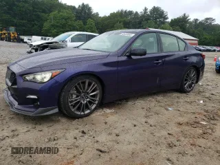 2016 Infiniti Q50 Red Sport 400 with VIN JN1FV7AR2GM450546, listed as a Copart auction lot 60459585 with 74,689 mi miles and Salvage title. Bid and sale history available at DreamBid. Image 1.