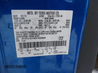 2013 Ford F-150 XL with VIN 1FTFX1ET9DFA00998, listed as a IAAI auction lot 41216058 with 168,995 mi miles and . Bid and sale history available at DreamBid. Image 9.