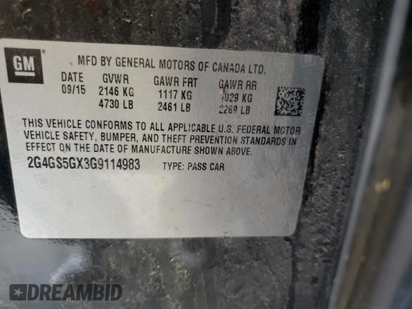 2016 Buick Regal Premium II with VIN 2G4GS5GX3G9114983, listed as a Copart auction lot 49243265 with Not Provided miles and Salvage Title. Bid and sale history available at DreamBid. Image 13.