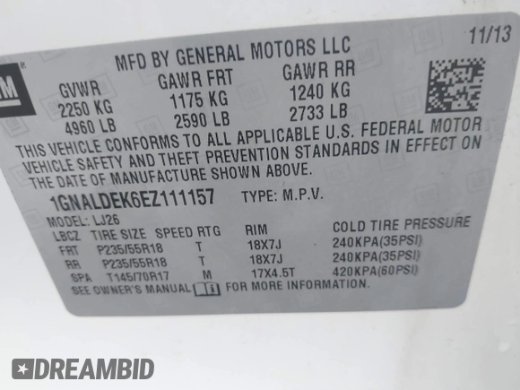 2014 Chevrolet Equinox LTZ with VIN 1GNALDEK6EZ111157, listed as a IAAI auction lot 41862530 with 1 mi miles. Bid and sale history available at carsss.com. Image 9.