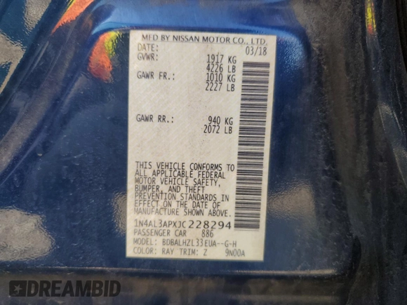 2018 Nissan Altima 2.5 SR with VIN 1N4AL3APXJC228294, listed as a Copart auction lot 51171225 with 70,983 mi miles and Salvage Title. Bid and sale history available at carsss.com. Image 14.