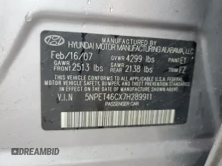 2007 Hyundai Sonata GLS z VIN 5NPET46CX7H289911, wystawiony jako Copart lot #64602405 z przebiegiem 223 852 mil mil oraz Szkoda całkowita • Salvage title. Historia ofert i sprzedaży dostępna na DreamBid. Obrazek 12.