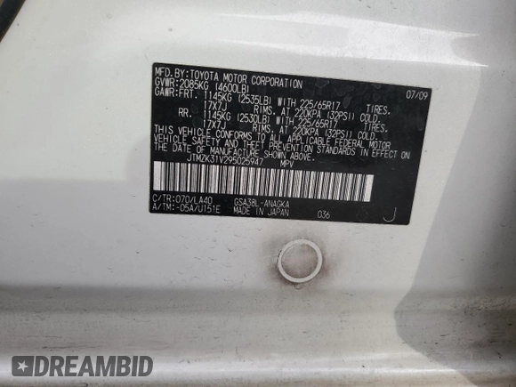 2009 Toyota RAV4 Ltd with VIN JTMZK31V295025947, listed as a Copart auction lot 79097854 with 133,951 mi miles and Salvage Title. Bid and sale history available at carsss.com. Image 12.