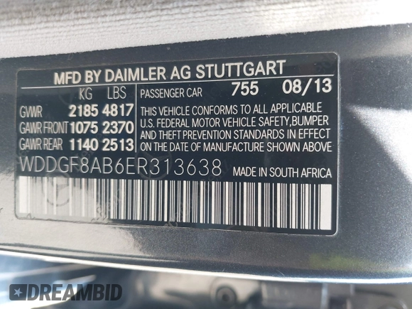 2014 Mercedes-Benz C 300 Sport with VIN WDDGF8AB6ER313638, listed as a IAAI auction lot 42067867 with 76,730 mi miles and . Bid and sale history available at DreamBid. Image 9.