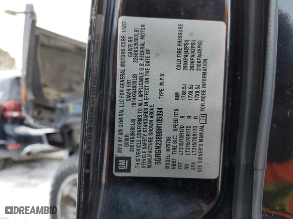 2008 Hummer H2 SUV with VIN 5GRGN23898H105094, listed as a Copart auction lot 45150195 with 146,159 mi miles and Salvage Title. Bid and sale history available at carsss.com. Image 13.