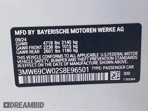 2025 BMW 3 Series 330i with VIN 3MW69CW02S8E96501, listed as a IAAI auction lot 42586210 with 10,953 mi miles and . Bid and sale history available at DreamBid. Image 9.