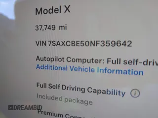 2022 Tesla Model X with VIN 7SAXCBE50NF359642, listed as a IAAI auction lot 41208766 with 37,749 mi miles. Bid and sale history available at carsss.com. Image 9.