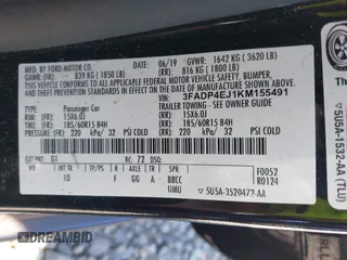 2019 Ford Fiesta SE with VIN 3FADP4EJ1KM155491, listed as a IAAI auction lot 42041050 with 72,381 mi miles. Bid and sale history available at carsss.com. Image 9.