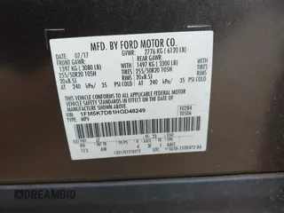 2017 Ford Explorer XLT with VIN 1FM5K7D81HGD48249, listed as a IAAI auction lot 41844312 with 122,507 mi miles and . Bid and sale history available at carsss.com. Image 9.