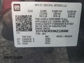 2022 Cadillac XT5 AWD Premium Luxury with VIN 1GYKNDRS9NZ126988, listed as a Copart auction lot 61019965 with 30,189 mi miles and Salvage title. Bid and sale history available at DreamBid. Image 13.