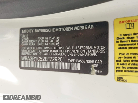 2014 BMW 4 Series 435i with VIN WBA3R1C52EF729201, listed as a IAAI auction lot 42579604 with 145,277 mi miles and . Bid and sale history available at DreamBid. Image 9.
