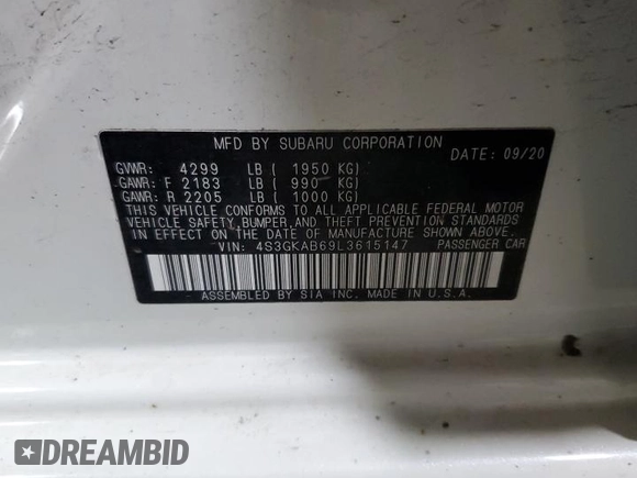 2020 Subaru Impreza z VIN 4S3GKAB69L3615147, wystawiony jako Copart lot #56345895 z przebiegiem 68 574 mil mil oraz Szkoda całkowita • Salvage title. Historia ofert i sprzedaży dostępna na DreamBid. Obrazek 12.