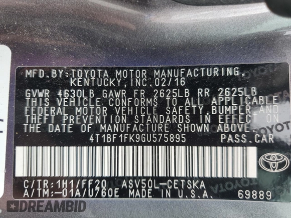 2016 Toyota Camry XLE with VIN 4T1BF1FK9GU575895, listed as a Copart auction lot 51229265 with 98,599 mi miles and Salvage Title. Bid and sale history available at carsss.com. Image 13.