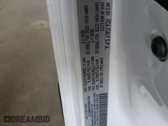 2022 Ram ProMaster City Cargo Tradesman с VIN ZFBHRFAB7N6W16779, выставлен на аукционе Copart как лот 61419365 с пробегом 46 282 миль миль и Списание • Salvage title. История ставок и продаж доступна на DreamBid. Изображение 12.