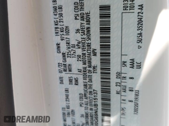 2022 Ford Escape SE z VIN 1FMCU0G69NUB15137, wystawiony jako Copart lot #56896815 z przebiegiem 57 000 mil mil oraz Nie do naprawy • Non repairable. Historia ofert i sprzedaży dostępna na DreamBid. Obrazek 13.