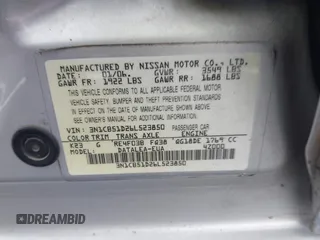 2006 Nissan Sentra S with VIN 3N1CB51D26L523850, listed as a IAAI auction lot 41899821 with 141,694 mi miles and . Bid and sale history available at DreamBid. Image 9.