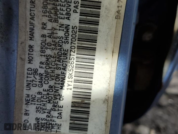 1996 Geo Prizm z VIN 1Y1SK5265TZ070025, wystawiony jako Copart lot #44045725 z przebiegiem 183 385 mil mil oraz Szkody całkowita. Historia ofert i sprzedaży dostępna na DreamBid. Obrazek 12.