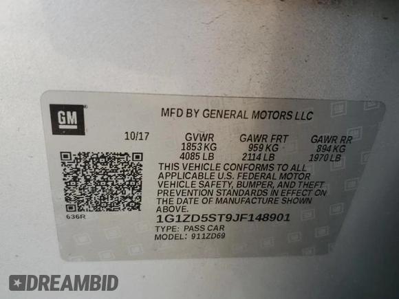 2018 Chevrolet Malibu LT z VIN 1G1ZD5ST9JF148901, wystawiony jako Copart lot #55368405 z przebiegiem 104 643 mil mil oraz Szkoda całkowita • Salvage title. Historia ofert i sprzedaży dostępna na DreamBid. Obrazek 12.