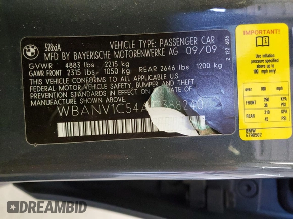 2010 BMW 5 Series 528i xDrive with VIN WBANV1C54AC388240, listed as a Copart auction lot 47999885 with 151,535 mi miles and Salvage Title. Bid and sale history available at carsss.com. Image 12.