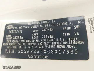 2012 Kia Optima SX with VIN 5XXGR4A6XCG017695, listed as a IAAI auction lot 41837506 with 210,845 mi miles. Bid and sale history available at carsss.com. Image 9.