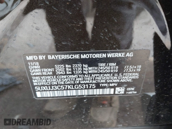 2019 BMW X4 xDrive30i с VIN 5UXUJ3C57KLG53175, выставлен на аукционе IAAI как лот 42087784 с пробегом 91 709 миль миль и . История ставок и продаж доступна на DreamBid. Изображение 9.
