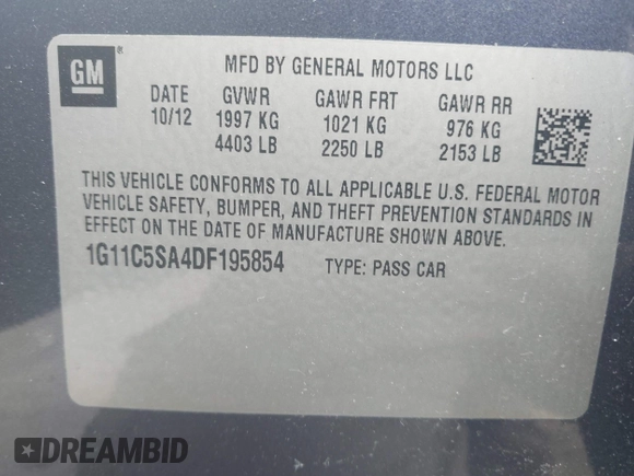 2013 Chevrolet Malibu LT with VIN 1G11C5SA4DF195854, listed as a IAAI auction lot 42081231 with 115,180 mi miles and . Bid and sale history available at DreamBid. Image 9.