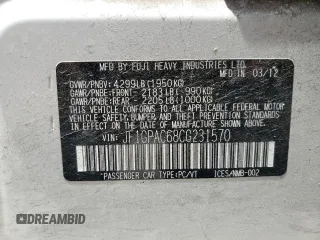 2012 Subaru Impreza Premium with VIN JF1GPAC68CG231570, listed as a Copart auction lot 62942705 with 115,833 mi miles and Salvage title. Bid and sale history available at DreamBid. Image 12.