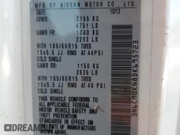 2013 Nissan NV200 SV with VIN 3N6CM0KN8DK695723, listed as a Copart auction lot 53785535 with 215,459 mi miles and Salvage Title. Bid and sale history available at carsss.com. Image 13.