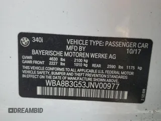 2018 BMW 3 Series 340i z VIN WBA8B3G53JNV00977, wystawiony jako Copart lot #53923065 z przebiegiem Nie podano mil oraz Tytuł czysty. Historia ofert i sprzedaży dostępna na DreamBid. Obrazek 13.