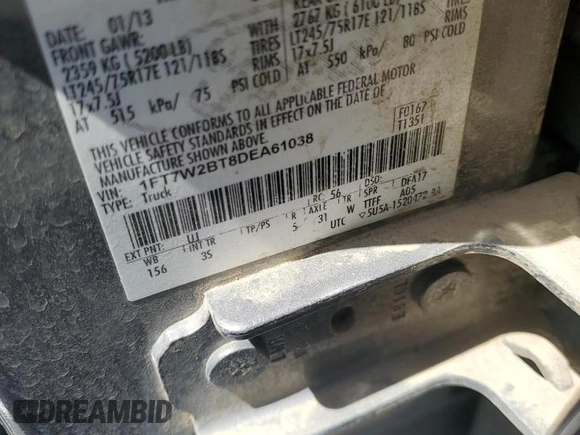 2013 Ford F-250 XL z VIN 1FT7W2BT8DEA61038, wystawiony jako Copart lot #58839745 z przebiegiem 142 421 mil mil oraz Szkoda całkowita • Salvage title. Historia ofert i sprzedaży dostępna na DreamBid. Obrazek 12.