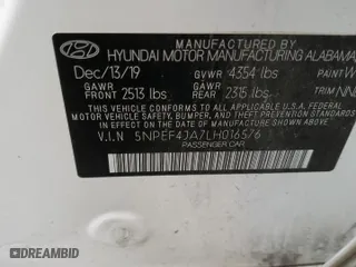 2020 Hyundai Sonata SEL with VIN 5NPEF4JA7LH016576, listed as a Copart auction lot 49650105 with 81,934 mi miles and Salvage Title. Bid and sale history available at carsss.com. Image 14.