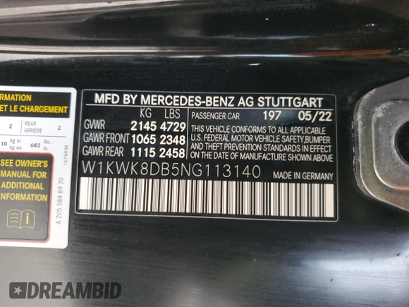 2022 Mercedes-Benz C 300 with VIN W1KWK8DB5NG113140, listed as a Copart auction lot 88902635 with Not Provided miles and Non Repairable. Bid and sale history available at DreamBid. Image 12.
