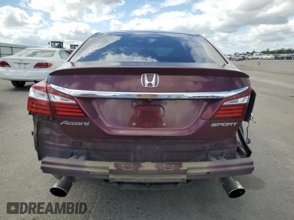 2016 Honda Accord Sport with VIN 1HGCR2F57GA199216, listed as a Copart auction lot 56395825 with 108,837 mi miles and Salvage title. Bid and sale history available at DreamBid. Image 6.