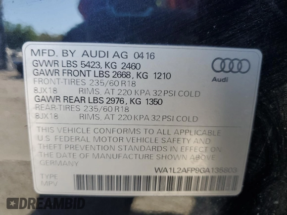 2016 Audi Q5 Premium Plus z VIN WA1L2AFP9GA135803, wystawiony jako Copart lot #62090005 z przebiegiem 119 653 mil mil oraz Szkoda całkowita • Salvage title. Historia ofert i sprzedaży dostępna na DreamBid. Obrazek 14.