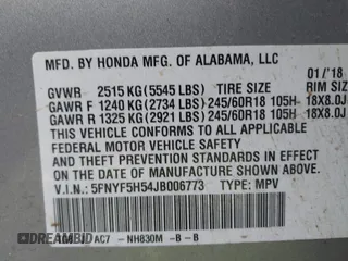 2018 Honda Pilot EX-L with VIN 5FNYF5H54JB006773, listed as a IAAI auction lot 41534534 with 131,570 mi miles. Bid and sale history available at carsss.com. Image 9.