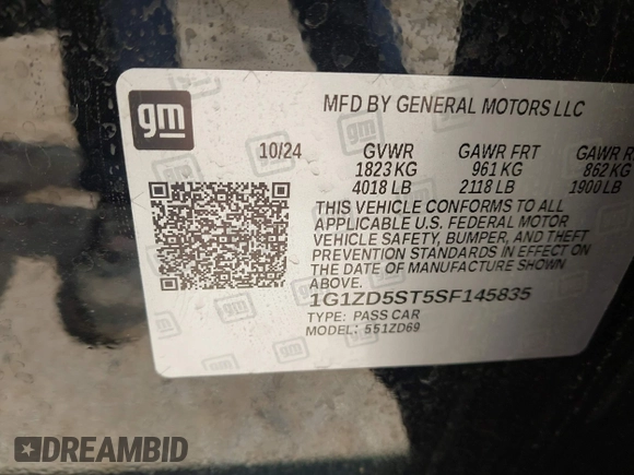2025 Chevrolet Malibu LT with VIN 1G1ZD5ST5SF145835, listed as a IAAI auction lot 42127886 with 12,818 mi miles and . Bid and sale history available at DreamBid. Image 9.