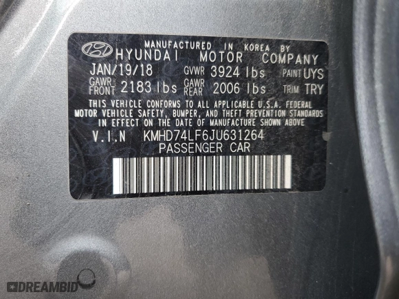 2018 Hyundai Elantra SE with VIN KMHD74LF6JU631264, listed as a Copart auction lot 86321254 with 105,971 mi miles and Salvage Title. Bid and sale history available at carsss.com. Image 12.