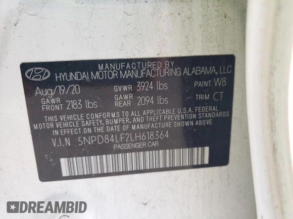 2020 Hyundai Elantra SEL z VIN 5NPD84LF2LH618364, wystawiony jako Copart lot #53779635 z przebiegiem 90 053 mil mil oraz Szkoda całkowita • Salvage title. Historia ofert i sprzedaży dostępna na DreamBid. Obrazek 12.