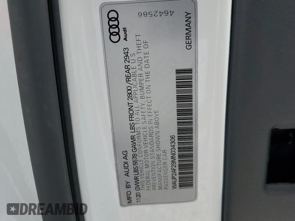 2021 Audi A7 с VIN WAUP2AF29MN034306, выставлен на аукционе Copart как лот 54530035 с пробегом 23 362 миль миль и Списание • Salvage title. История ставок и продаж доступна на DreamBid. Изображение 12.