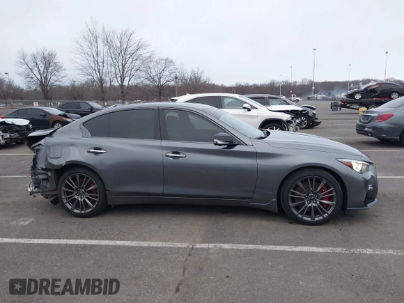 2021 Infiniti Q50 Red Sport 400 with VIN JN1FV7DR9MM880162, listed as a IAAI auction lot 41244912 with 44,943 mi miles and . Bid and sale history available at DreamBid. Image 13.