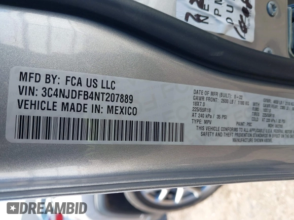 2022 Jeep Compass Latitude Lux с VIN 3C4NJDFB4NT207889, выставлен на аукционе IAAI как лот 41023713 с пробегом 41 405 миль миль и . История ставок и продаж доступна на DreamBid. Изображение 9.