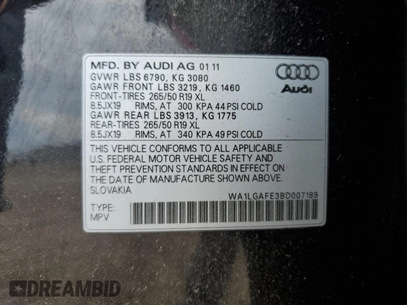 2011 Audi Q7 Premium Plus z VIN WA1LGAFE3BD007189, wystawiony jako Copart lot #55506755 z przebiegiem 191 657 mil mil oraz Czysty tytuł • Clean title. Historia ofert i sprzedaży dostępna na DreamBid. Obrazek 13.
