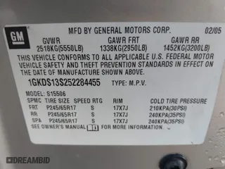 2005 GMC Envoy SLE with VIN 1GKDS13S252284455, listed as a IAAI auction lot 41455172 with 171,559 mi miles. Bid and sale history available at carsss.com. Image 9.
