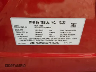 2023 Tesla Model X Plaid with VIN 7SAXCBE62PF427287, listed as a Copart auction lot 47365935 with 17,372 mi miles and Salvage Title. Bid and sale history available at DreamBid. Image 13.