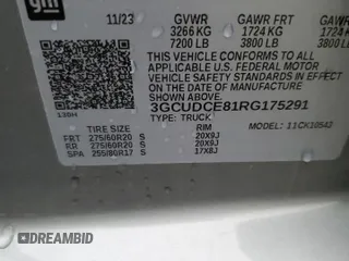 2024 Chevrolet Silverado 1500 Custom Trail Boss with VIN 3GCUDCE81RG175291, listed as a Copart auction lot 80973244 with 14,674 mi miles and Salvage Title. Bid and sale history available at carsss.com. Image 13.