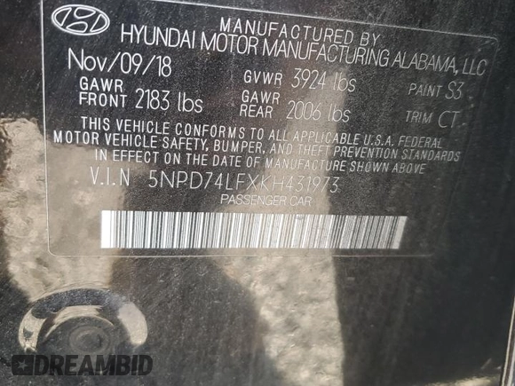 2019 Hyundai Elantra SE with VIN 5NPD74LFXKH431973, listed as a Copart auction lot 50678035 with 114,231 mi miles and Salvage Title. Bid and sale history available at DreamBid. Image 14.