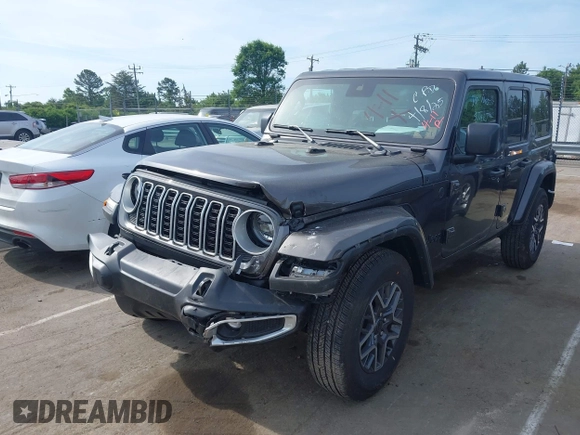 2025 Jeep Wrangler Sahara with VIN 1C4PJXEN5SW525130, listed as a IAAI auction lot 42174096 with 5,387 mi miles and . Bid and sale history available at DreamBid. Image 2.