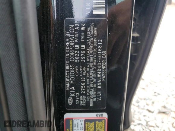 2015 Kia K900 Luxury with VIN KNALW4D43F6016812, listed as a Copart auction lot 61192595 with 137,171 mi miles and Clean title. Bid and sale history available at DreamBid. Image 12.